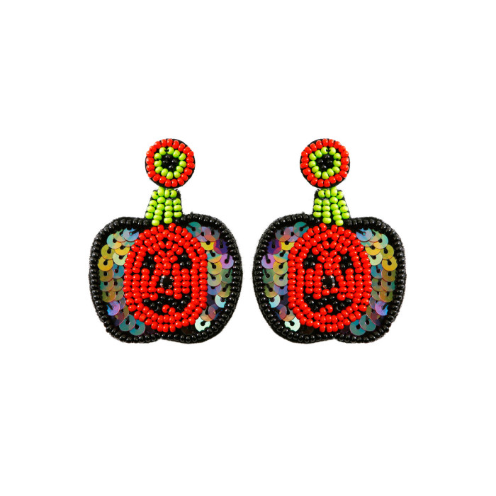 Quirky Ghost Festival Halloween Hat Ghost Earrings Creative Rice Bead Pumpkin Bat Festival Exaggerated Stud Earrings