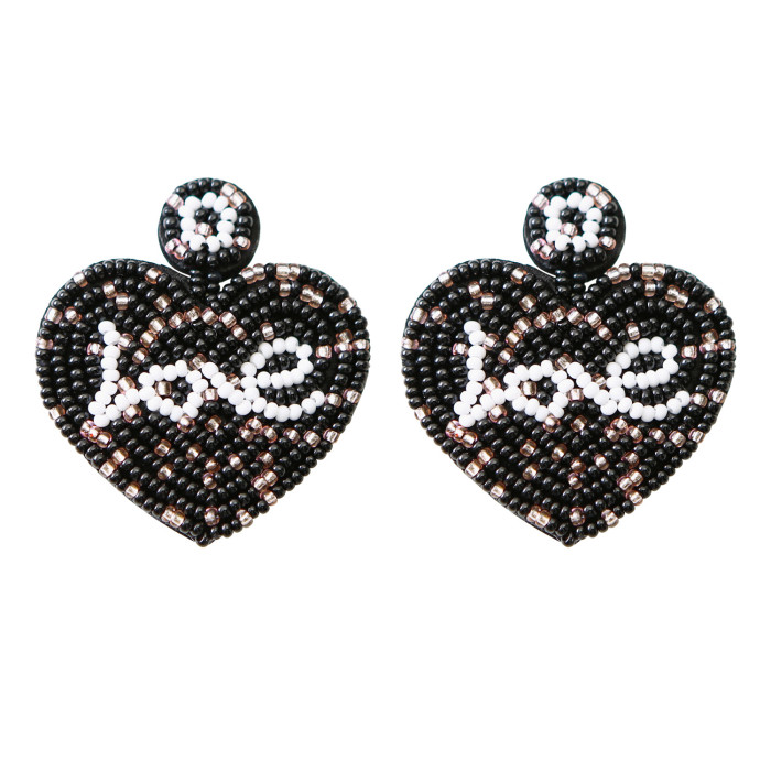 Bohemian Exaggerated Retro Heart-Shaped Ethnic Style Rice Bead Earrings Wholesale Handmade Tassel Heart Valentine's Day Earrings