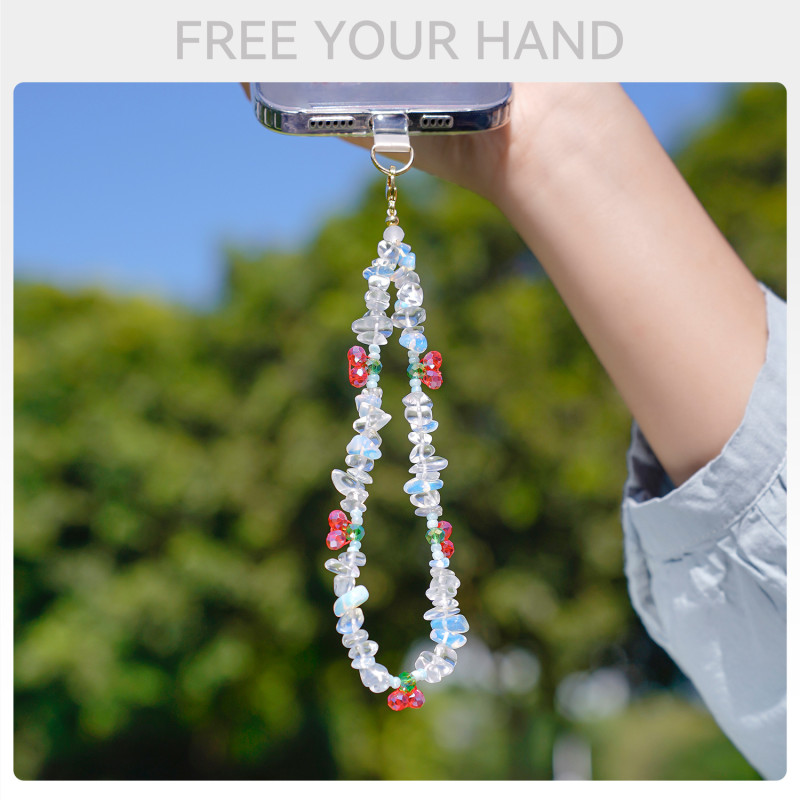 Cross-Border Amazon New Natural Stone Phone Chain Beaded Ins Style Fashion Cute Cherry Anti-Lost Phone Lanyard