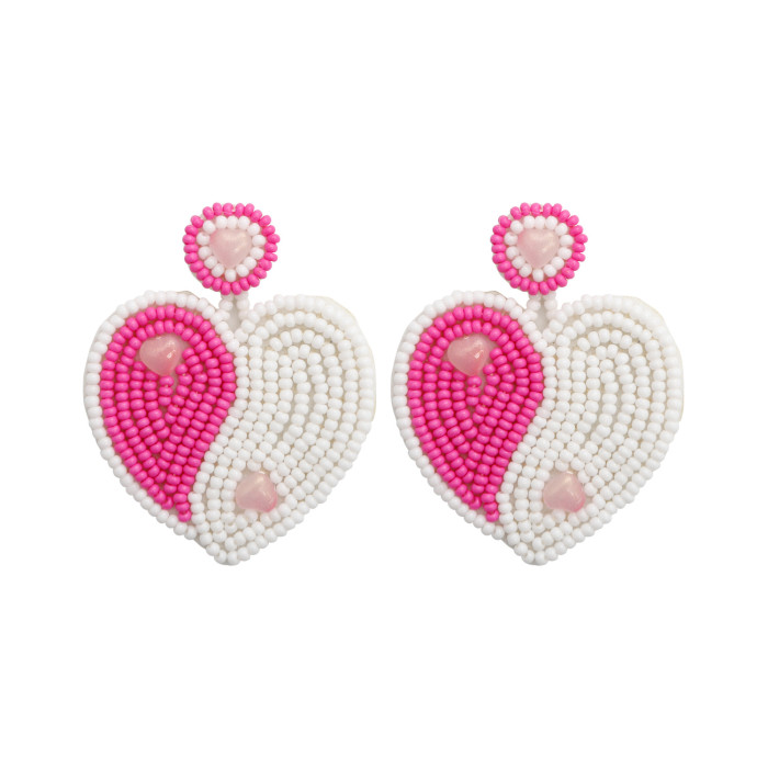 Bohemian Exaggerated Retro Heart-Shaped Ethnic Style Rice Bead Earrings Wholesale Handmade Tassel Heart Valentine's Day Earrings