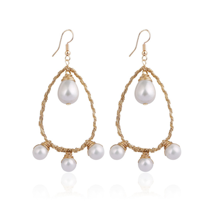 Tree of Life Pearl Crystal Earrings 18K Ear Hooks Handmade Woven Tassel Earrings Ins Style European and American Retro Stud Earrings
