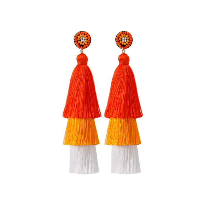 Dopamine Color Lightweight Long Multi-layer Tassel Earrings High-end Handmade DIY Woven Autumn Winter Earrings Wholesale