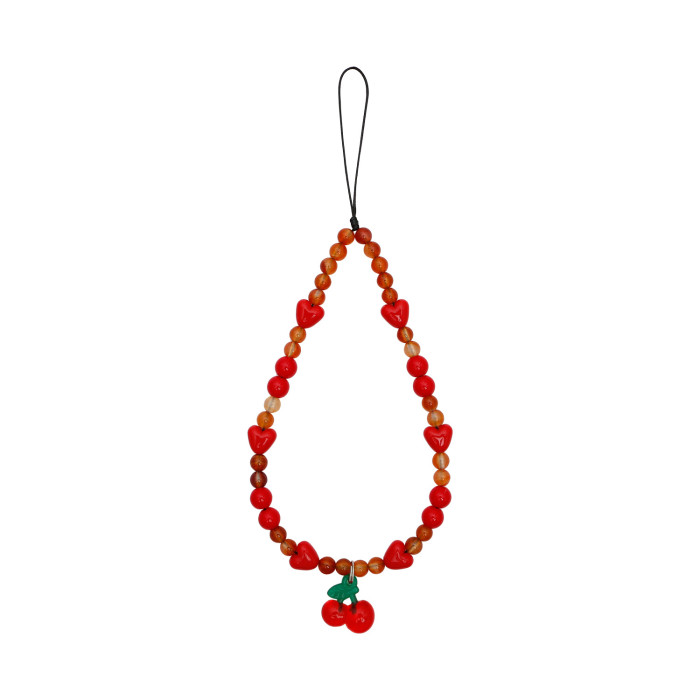 Amazon Hot-Selling Japanese and Korean INS Style Red Romantic Heart Handmade Beaded Natural Agate Cherry Phone Chain,...