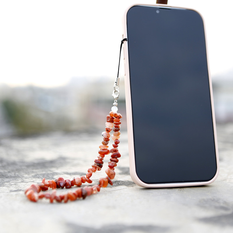 European and American Cross-Border Natural Crystal Phone Lanyard Stone DIY Pink Quartz Crushed Stone Phone Case Ins Portable Chain Creative