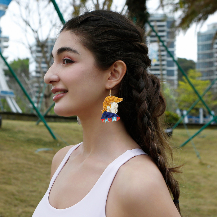2025 New Cartoon Character Cute Funny Exaggerated Earrings Handmade Beaded Rice Beads Stud Earrings