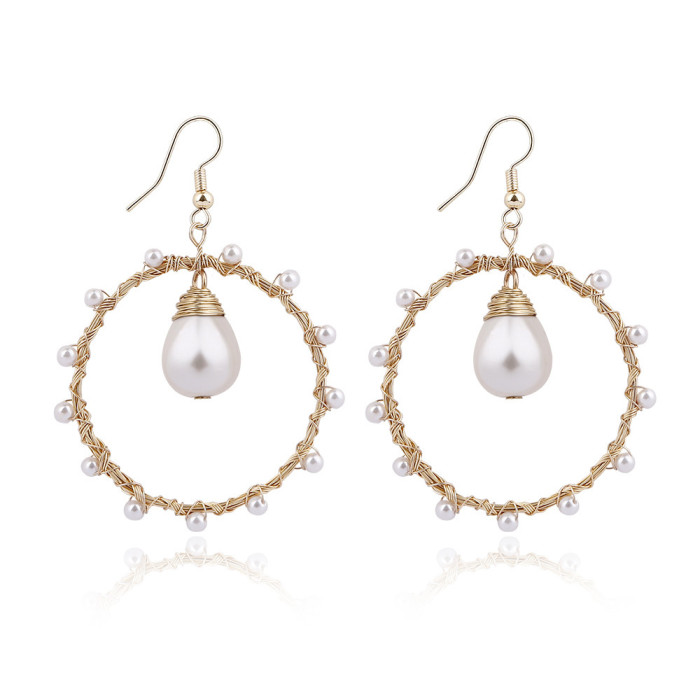 Tree of Life Pearl Crystal Earrings 18K Ear Hooks Handmade Woven Tassel Earrings Ins Style European and American Retro Stud Earrings