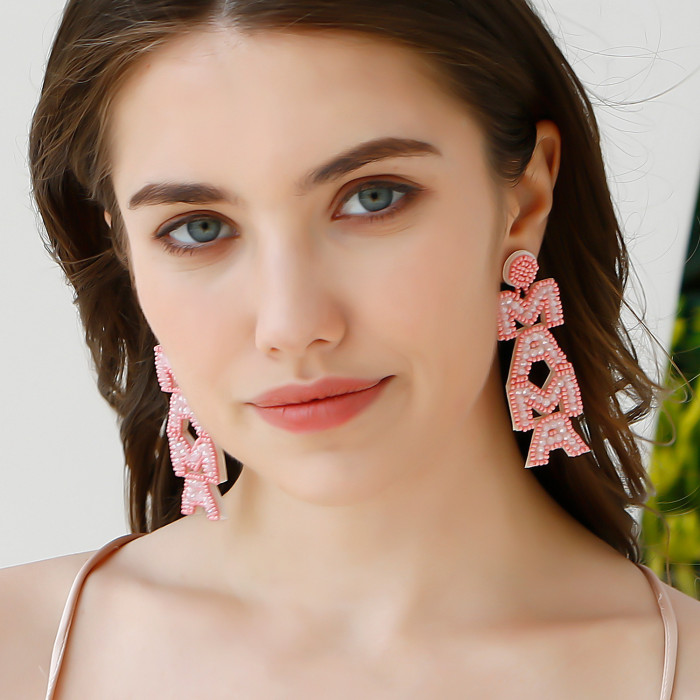 Bohemian Creative Exaggerated Mom Mother's Day Earrings High-end Vintage Letter Beaded Handmade Earrings