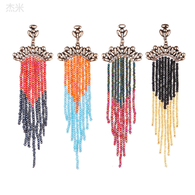 Summer New Original European and American Fashion Handmade Beaded Earrings High-end Elegant Light Luxury Beaded Tassel Earrings for Women