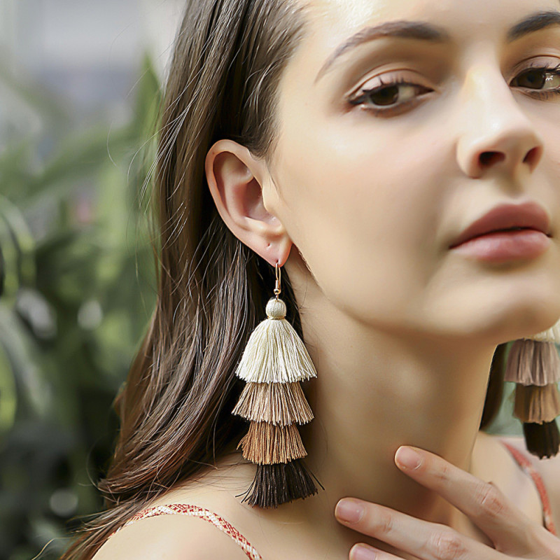 Handmade Tassel Earrings for Women, European and American Retro Ethnic Style, Long Bohemian Personality Earrings, Jewelry Studs