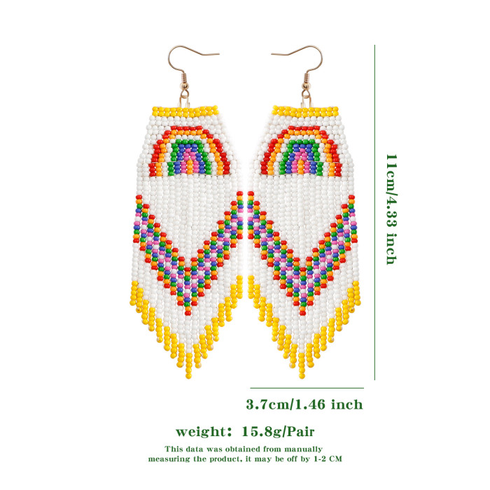 Earrings Light Luxury High-end Fashion Personality Creative Rainbow Tassel Earrings Elegant Design Rice Bead Drop Ear...