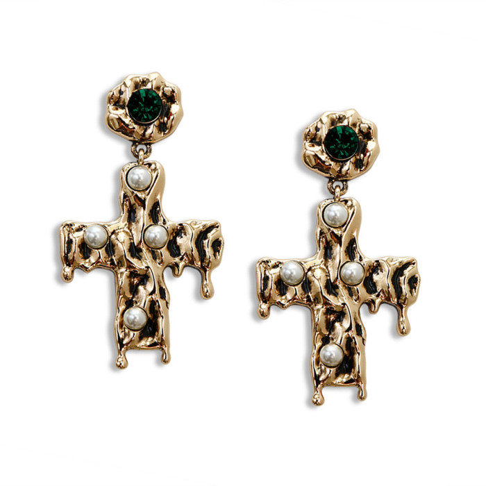 Tree of Life Pearl Crystal Earrings 18K Ear Hooks Handmade Woven Tassel Earrings Ins Style European and American Retro Stud Earrings