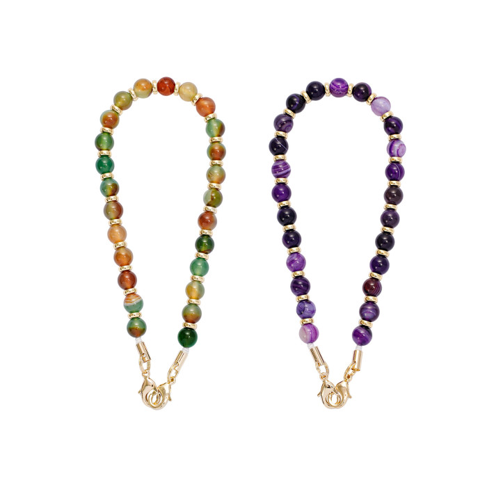 High Quality Natural Semi-Precious Stone Agate Beaded Mobile Phone Hanging Chain Round Beads Original 2025 New Beaded...