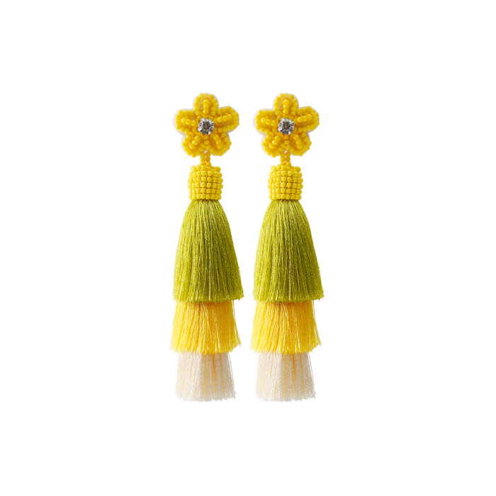 Hand-woven European and American Trendy Seed Bead Earrings Handmade Bohemian Silk Thread High-end Flower Tassel Stud Earrings