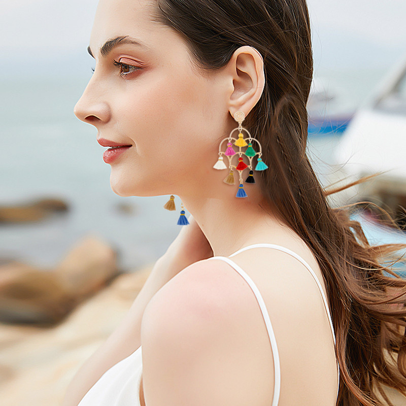 Ethnic Style Niche Retro Earrings INS European and American Foreign Trade Handmade Bohemian Tassel Stud Earrings for Women Original Design