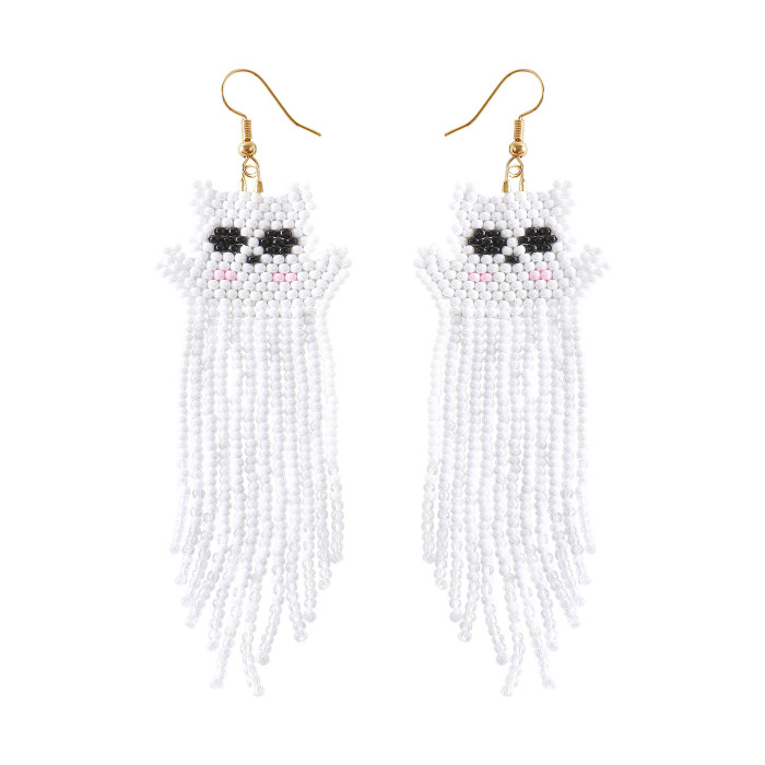 Design Sense High-End Earrings Handmade Beaded Cute Mini Earrings Tassel Rice Bead Earrings