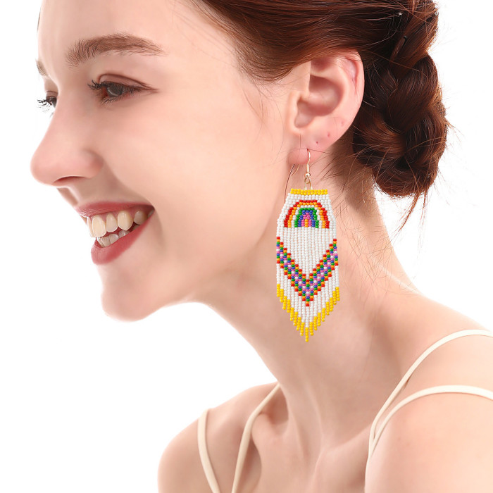 Earrings Light Luxury High-end Fashion Personality Creative Rainbow Tassel Earrings Elegant Design Rice Bead Drop Ear...