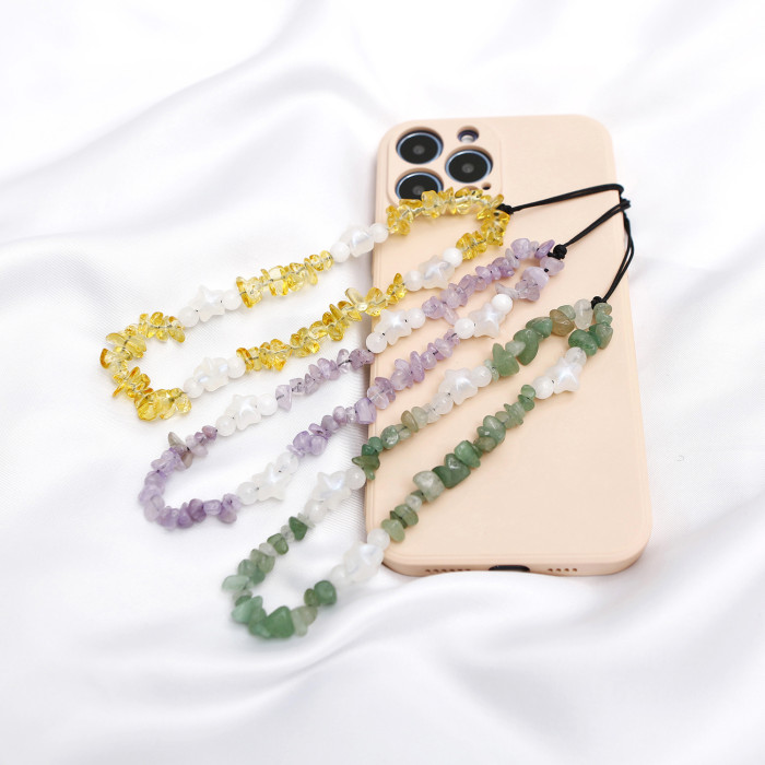 Handmade Beaded Phone Charm INS Amazon Personalized Crushed Stone Pearl Pentagram Crystal Phone Strap, Jewelry