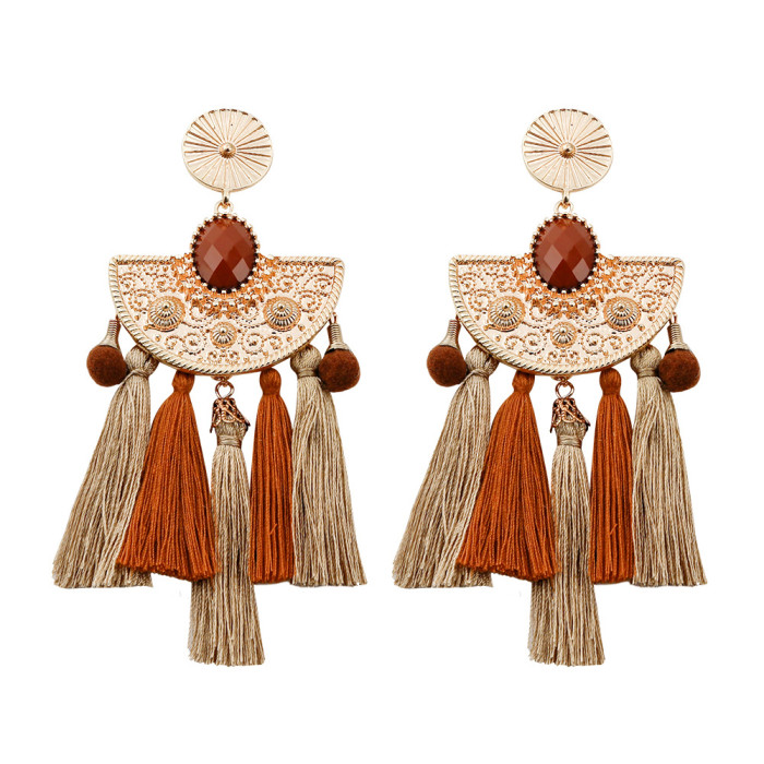 New Heart-shaped Earrings European and American Bohemian Retro Ethnic Style Heart Tassel Earrings Elegant Ethnic Style Earrings