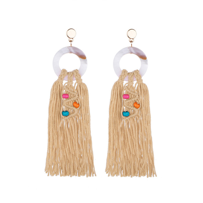 European and American Foreign Trade Handmade Woven Earrings Ethnic Style Retro Exaggerated Crystal Pearl Tassel Rainbow Earrings for Women