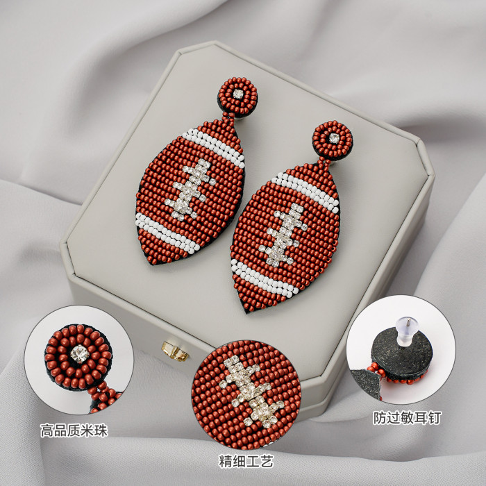 Cross-Border Amazon New Sports Style Rugby Earrings High-End Niche Creative Fashionable Temperament Rice Bead Earrings