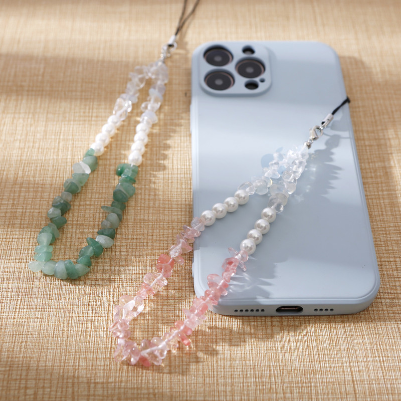 Natural Pearl Phone Strap European and American DIY Handmade Woven Crystal Stone Beaded Pendant INS Phone Chain Accessory