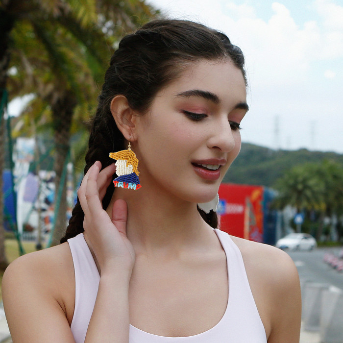 2025 New Cartoon Character Cute Funny Exaggerated Earrings Handmade Beaded Rice Beads Stud Earrings