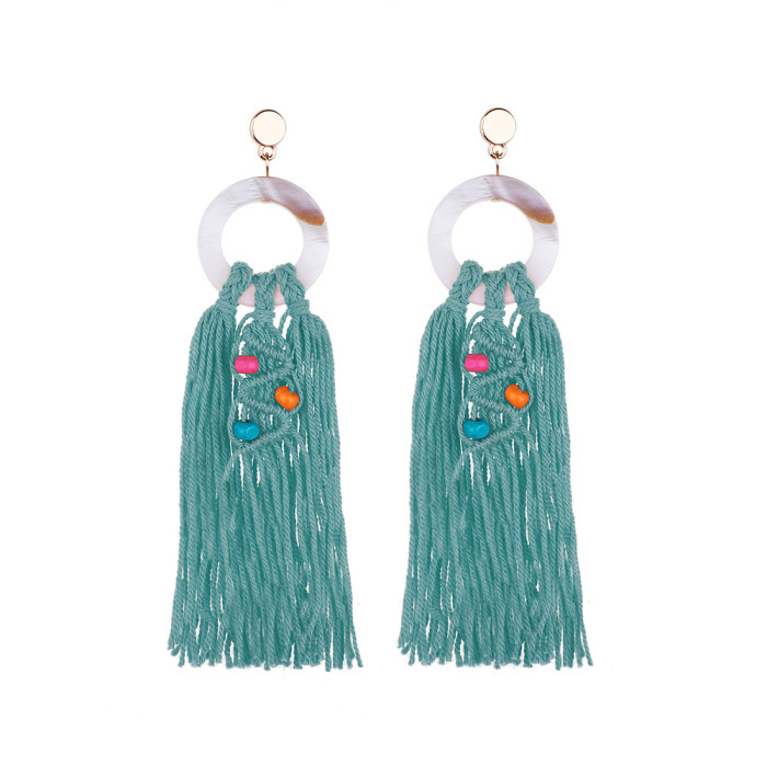 European and American Foreign Trade Handmade Woven Earrings Ethnic Style Retro Exaggerated Crystal Pearl Tassel Rainbow Earrings for Women
