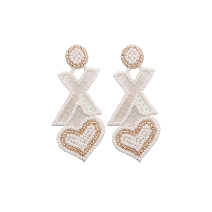 Bohemian Exaggerated Retro Heart-Shaped Ethnic Style Rice Bead Earrings Wholesale Handmade Tassel Heart Valentine's Day Earrings
