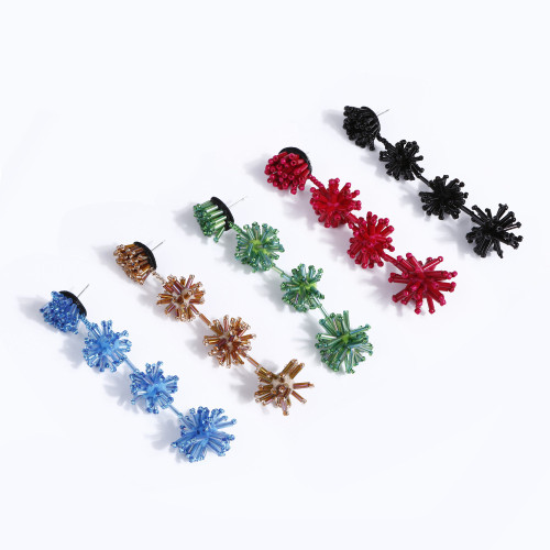 Star Exaggerated Personality Earrings for Women Slimming Long Tassel Beaded Earrings Handmade DIY Woven Flower Stud Earrings