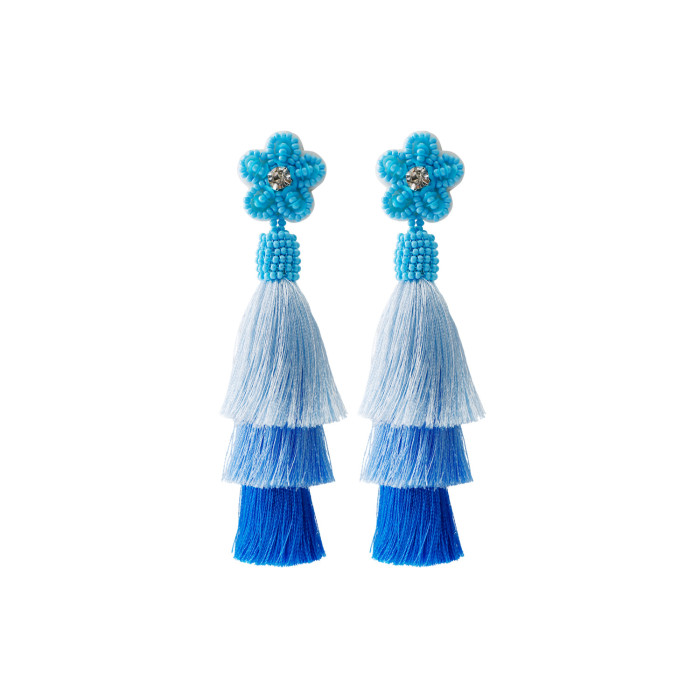 Hand-woven European and American Trendy Seed Bead Earrings Handmade Bohemian Silk Thread High-end Flower Tassel Stud Earrings
