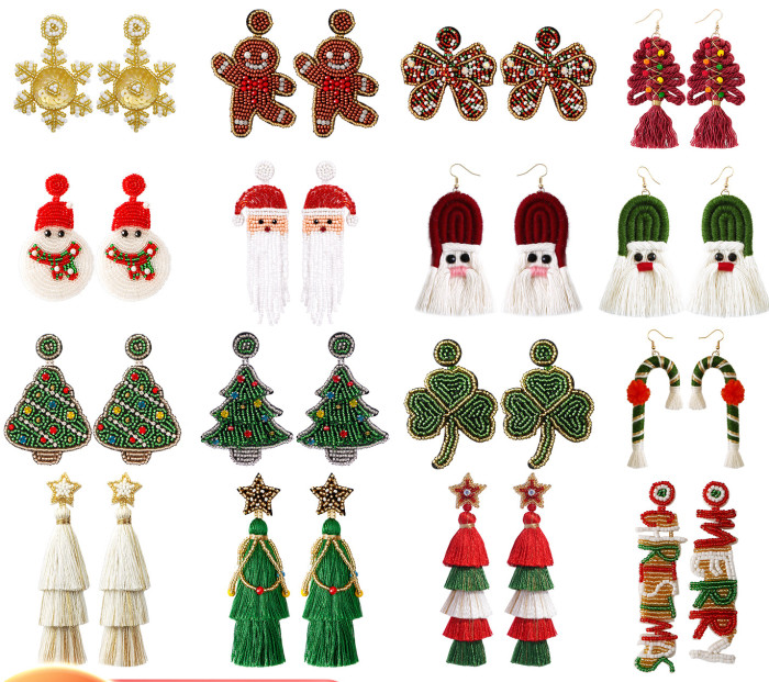 Original Earrings Studs Handmade Santa Claus Christmas Tree Tassel Bead Earrings for Women Amazon