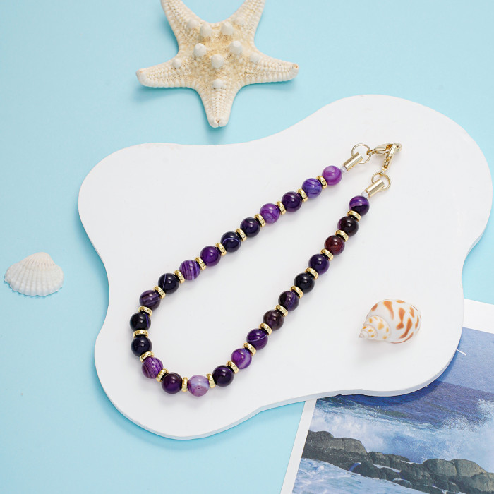 High Quality Natural Semi-Precious Stone Agate Beaded Mobile Phone Hanging Chain Round Beads Original 2025 New Beaded...