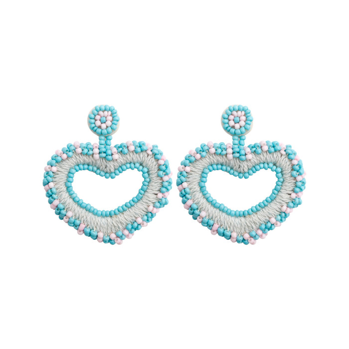 Bohemian Exaggerated Retro Heart-Shaped Ethnic Style Rice Bead Earrings Wholesale Handmade Tassel Heart Valentine's Day Earrings