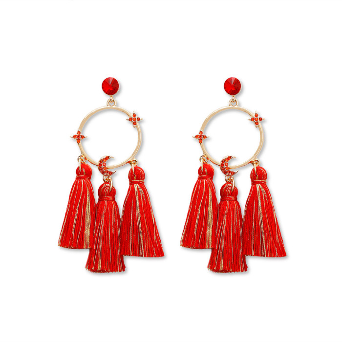 Ethnic Style Tassel Earrings Bohemian Style Large Circle Handmade Niche Temperament Women's Stud Earrings Handmade