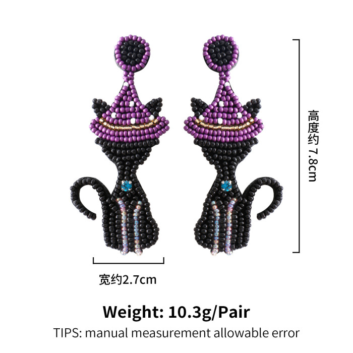 Quirky Ghost Festival Halloween Hat Ghost Earrings Creative Rice Bead Pumpkin Bat Festival Exaggerated Stud Earrings