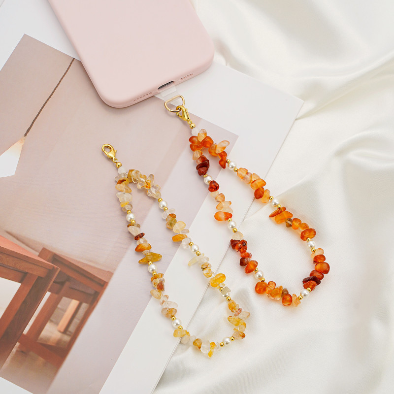 Cross-Border New Short Wrist Hanging Chain Phone Lanyard Fashion OL Pearl Crushed Stone Creative Anti-Lost Beaded Phone Chain