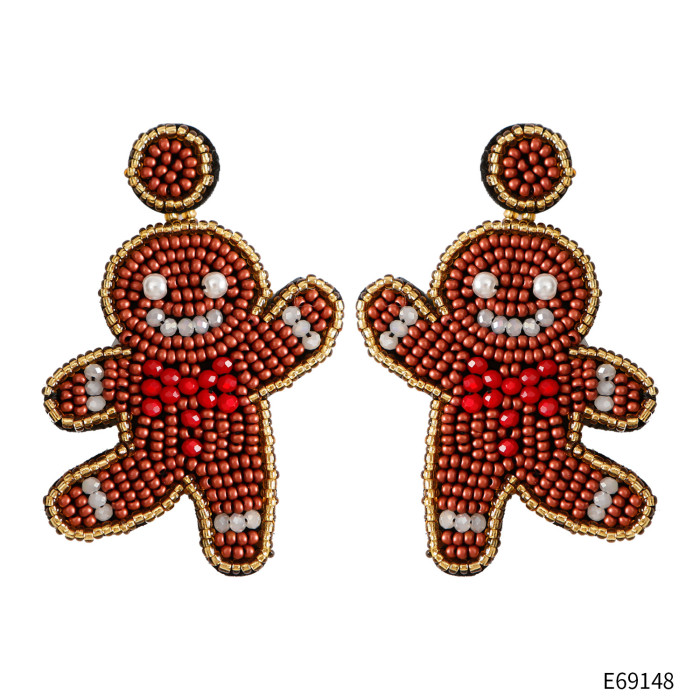 Bohemian Handwoven Bear Earrings Christmas Cartoon Cute Playful Lightweight Niche Seed Bead Earrings