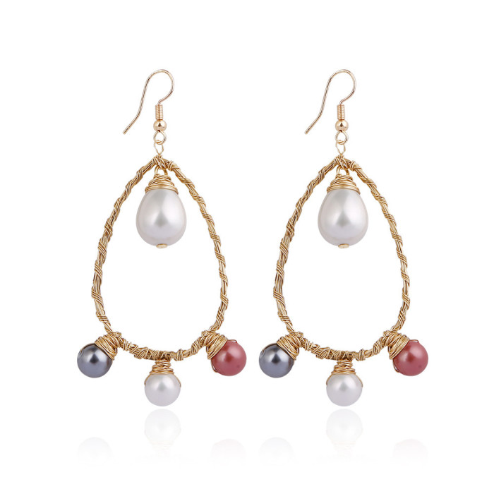 Tree of Life Pearl Crystal Earrings 18K Ear Hooks Handmade Woven Tassel Earrings Ins Style European and American Retro Stud Earrings