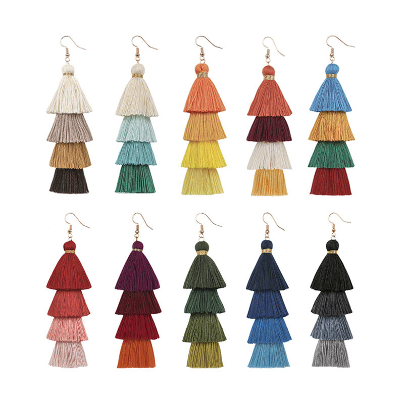 Handmade Tassel Earrings for Women, European and American Retro Ethnic Style, Long Bohemian Personality Earrings, Jewelry Studs