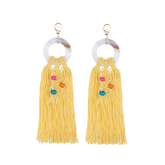 European and American Foreign Trade Handmade Woven Earrings Ethnic Style Retro Exaggerated Crystal Pearl Tassel Rainbow Earrings for Women