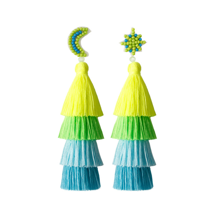 Handwoven Ethnic Style Tassel Earrings High-end Five-pointed Star Dopamine Versatile Fashionable Temperament Rice Bea...