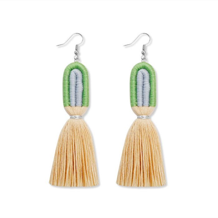 Cross-Border Original Handmade Beaded Hollow Wooden Beads Vintage Earrings European and American Ethnic Style Stainless Steel Ear Studs Tassel Earrings