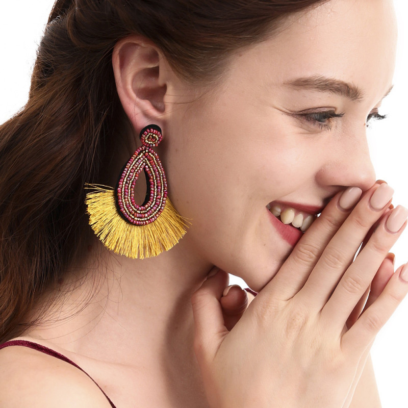 Bohemian Vintage Tassel Earrings for Women European and American Ethnic Style Rice Bead Earrings Handmade Beaded Earrings Trendy Hot Item
