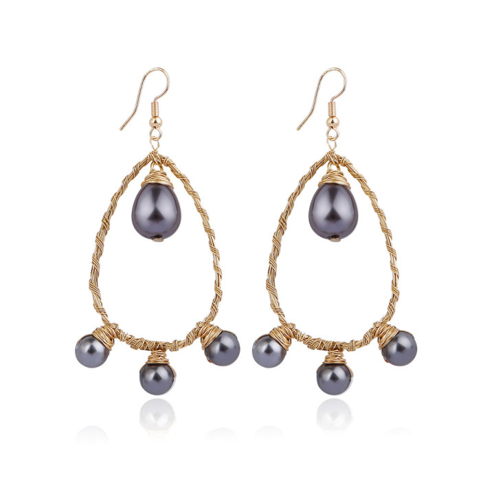 Tree of Life Pearl Crystal Earrings 18K Ear Hooks Handmade Woven Tassel Earrings Ins Style European and American Retro Stud Earrings