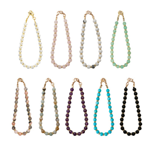 Cross-Border Hot-Selling Beaded Phone Chain Amazon Stone Amethyst Stone Obsidian High-Quality Phone Lanyard Natural Raw Stone