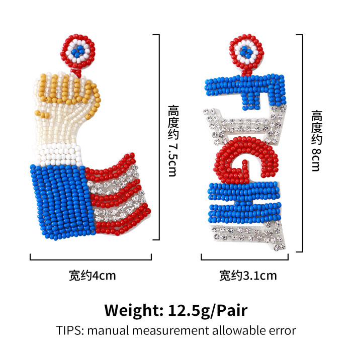 2025 New Handmade Beaded Earrings American Independence Day Cartoon Character Earrings English Letter Rice Bead Earrings