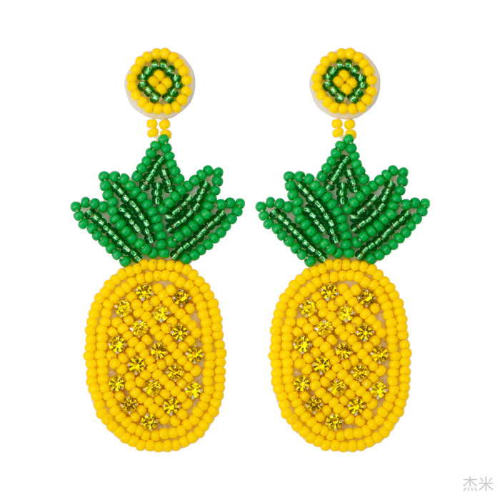 Summer New Bohemian Rice Bead Earrings Vacation Style Strawberry Pineapple Fruit Earrings Handmade Beaded Stud Earrin...