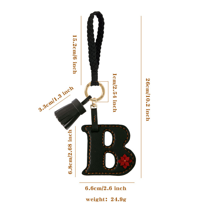 Jamie Black Leather Letter Keychain Handmade Woven Wrist Strap High-end Tassel Bag Key Pendant