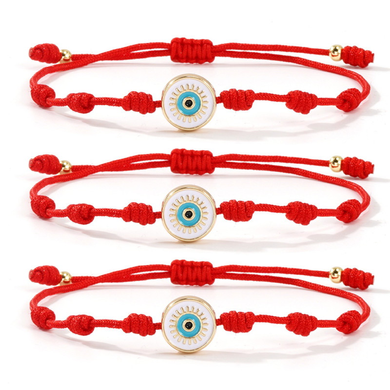 INS Same Style Red Rope Blue and White Eye Beaded Bracelet Retro Versatile Unisex Fashion Red Rope Bracelet Cross-Border