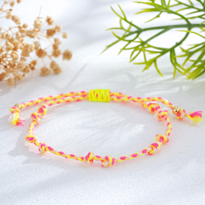 Hot-Selling Pink and Purple Braided Rope Bracelet Handmade with Gold Embellishments Bohemian Style Hand-Woven Bracelet